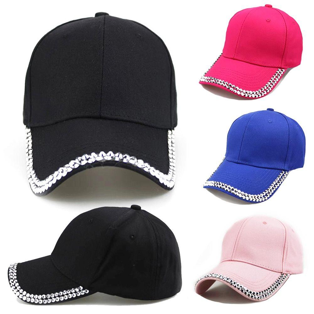 Adjustable Rhinestone Baseball Cap Elegant Streetwear Cap Diamond Brim Cap Couple Accessories