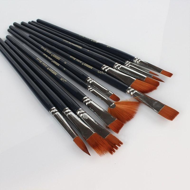 12Pcs/set Paint Brushes Nylon Hair Style Variety Curly Rod Acrylic Oil Watercolor Feather Supplies A