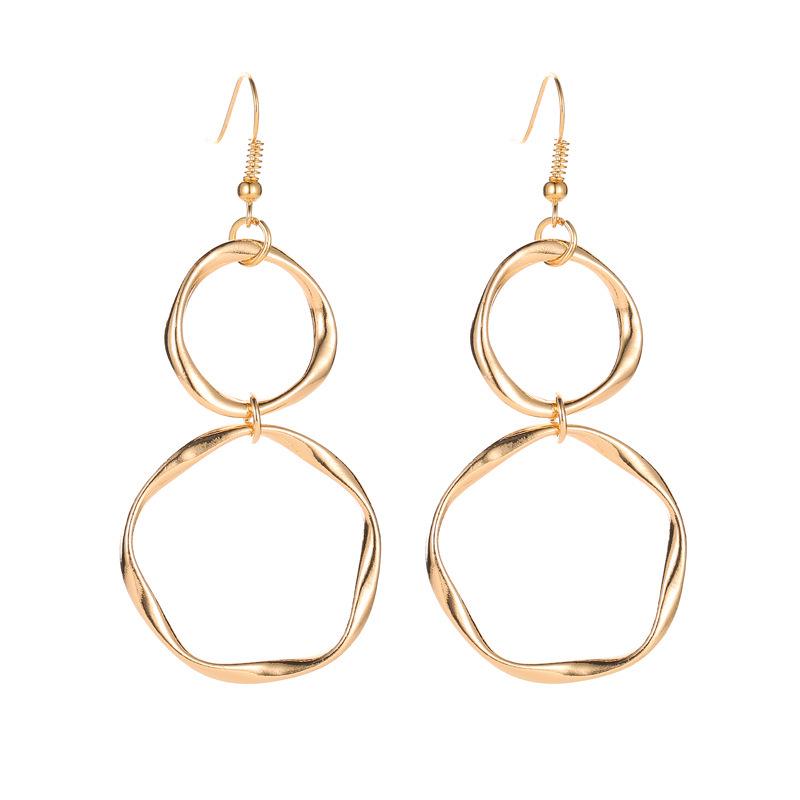 European & American Style Geometric Alloy Drop Earrings: Simple, Hollow, Round Design for Women.