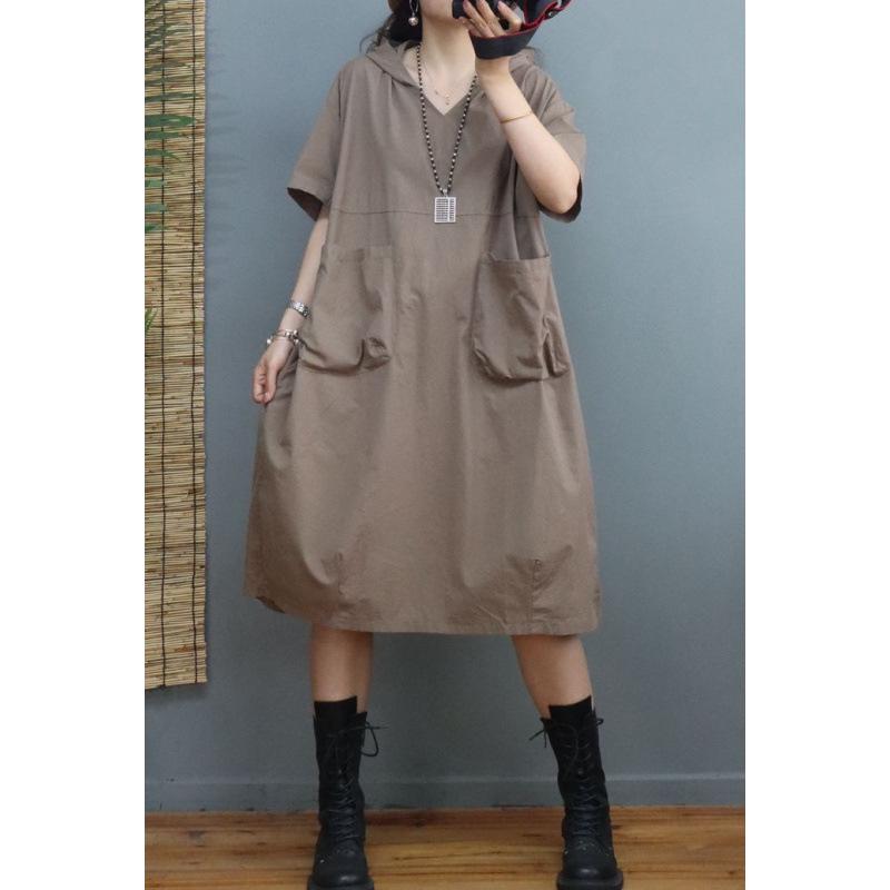 

2025 Summer Suede High-Waisted Mid-Length Skirt & Hooded Short Sleeve Pullover - Solid Street Style XL серый/кофейный