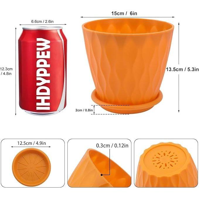 6.3 Inch Flower Pots for Home Decoration, Indoor Plant Pots, Gardening Pots for Plants, Plastic Flower Pots for Garden Plants (Orange)