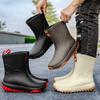 Fashion Mid-calf Rain Boots Men's Slip-On Waterproof Rubber Rain Shoes Work Mud Boots Warm Durable Non-Slip Boots Fishing Shoes