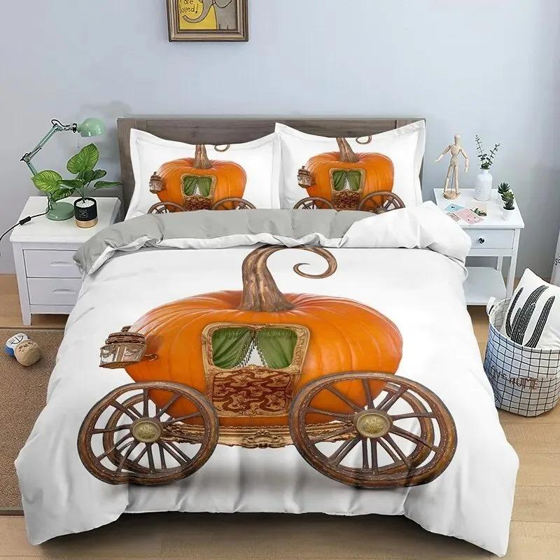 Autumn Pumpkin Truck Bedding Set Boys Girls Twin Queen Size Happy Fall Thanksgiving Duvet Cover Pillowcase Bed Boys Adult