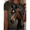 Horse Retro 3D Print T-Shirts Summer Animal Women Casual Short Sleeve T Shirt Streetwear Round Neck Tees Tops Female Clothing
