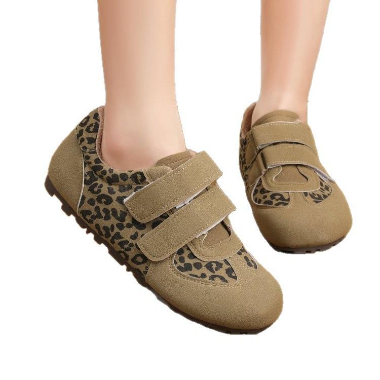 Retro leopard print German training shoes winter new thin-soled fluffy shoes sports velvet cotton shoes