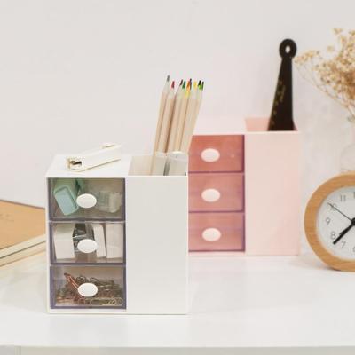 Children's Pen Holder Plastic Organizer Transparent Multi-Compartment Pen Holder Creative Pen Holder Stationery Desktop Storage Box