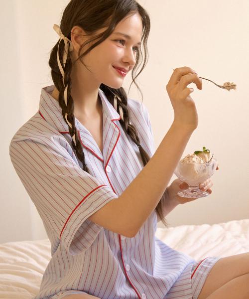 [Dossy] Silkfit Chloe Kurzarm Partner-Pyjamaset [Versand aus Korea] 100% Original