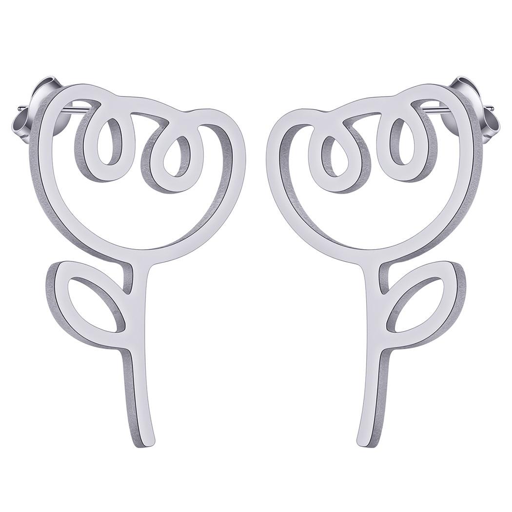 

French Vintage Tulip Earrings For Woman 2025 New Fashion Gold Plated Stainless Steel Flower Stud Earring Zircon Accessories
