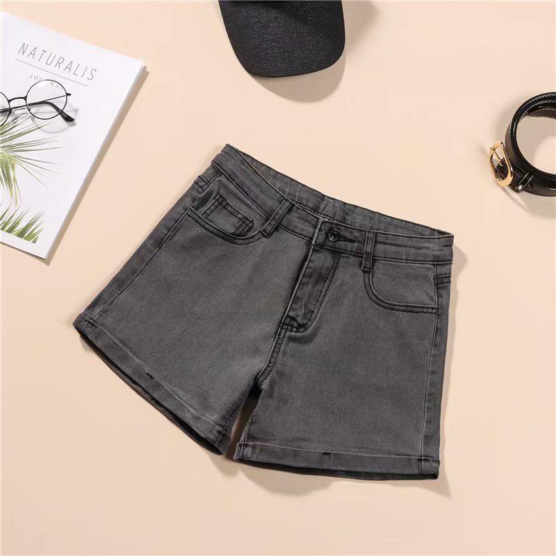 Women's High Waist Black Denim Shorts - 2025 Korean Style, Elastic, Slimming, Rolled Hem, Trendy Summer Hot Pants