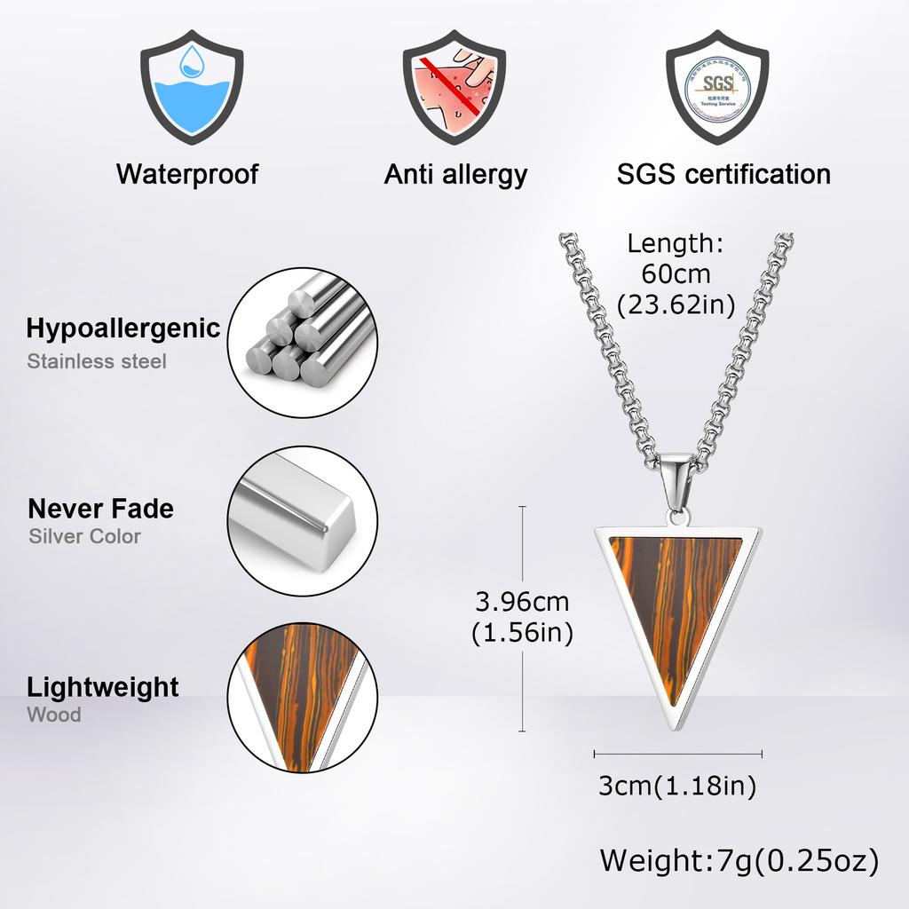 Geometric Pendant Necklace for Men Boys,Stainless Steel Inverted Triangle Natural Stone Collars,Trendy Jewelry Gifts