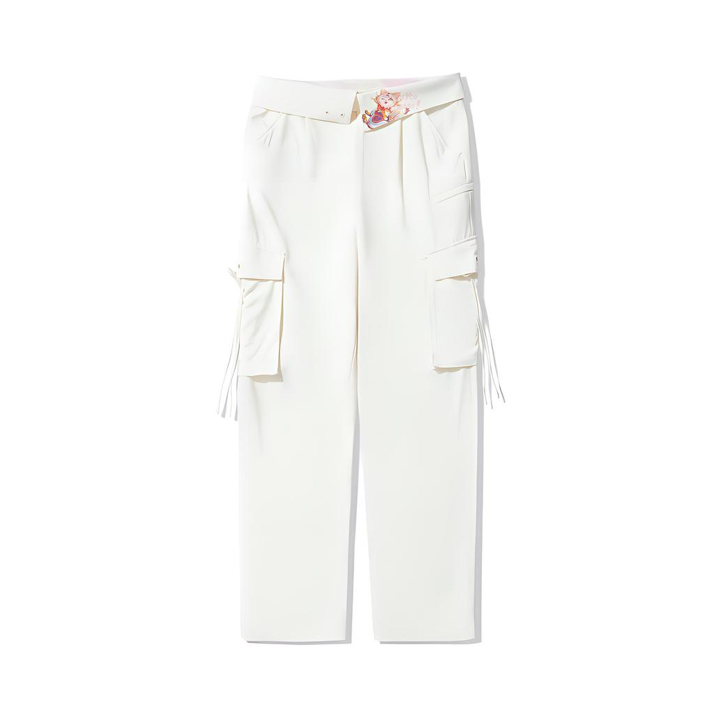 Li Ning X League Of Legends Collaboration April Fools Day Series Solid Color Mid-Rise Straight Loose Casual Pants Women Bottoms Off-White AKXU524-1