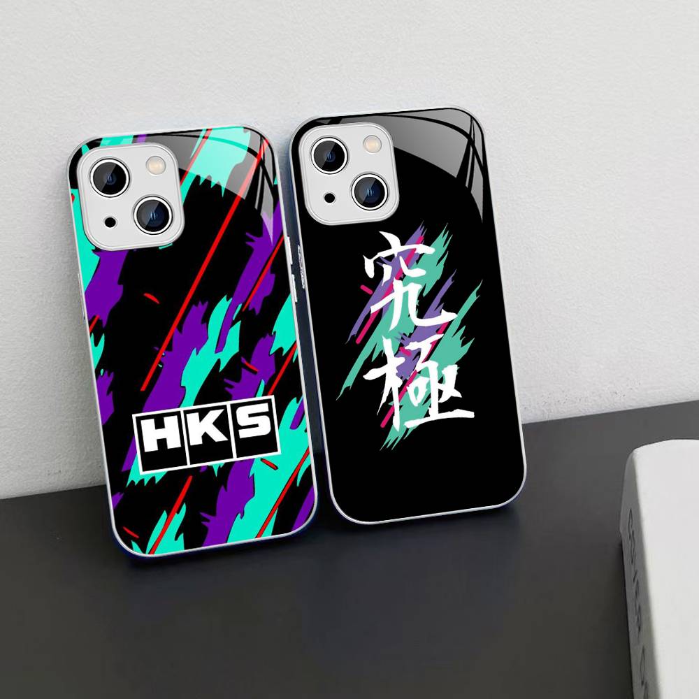 Sports Car H-HKS JDM Logo For IPhone 14 13 12 Mini 11 Pro XS Max X XR 14 Plus Tempered Glass Cover