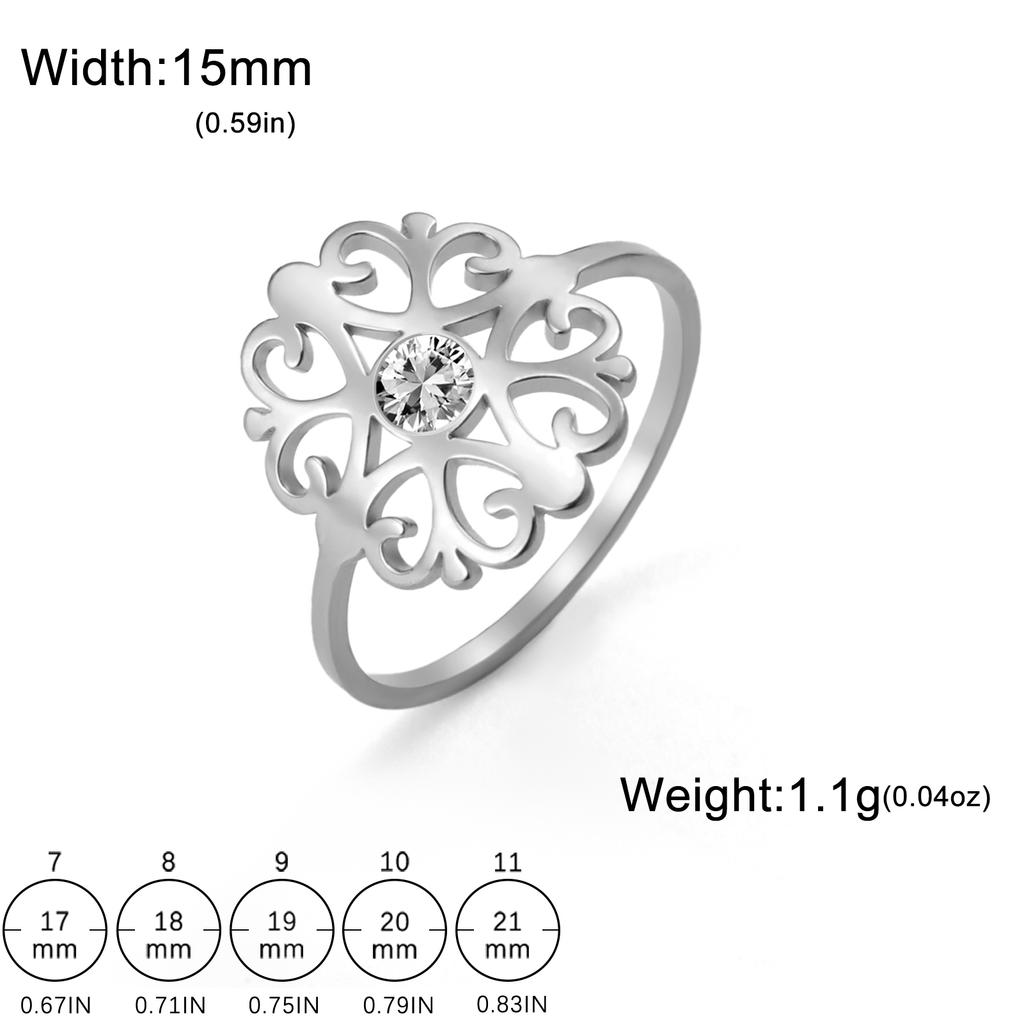 Bague Fleur en Acier Inoxydable Avec Zircon Transparent Bagues pour Femmes Alliance Bijoux Bohèmes Cadeau d'Anniversaire