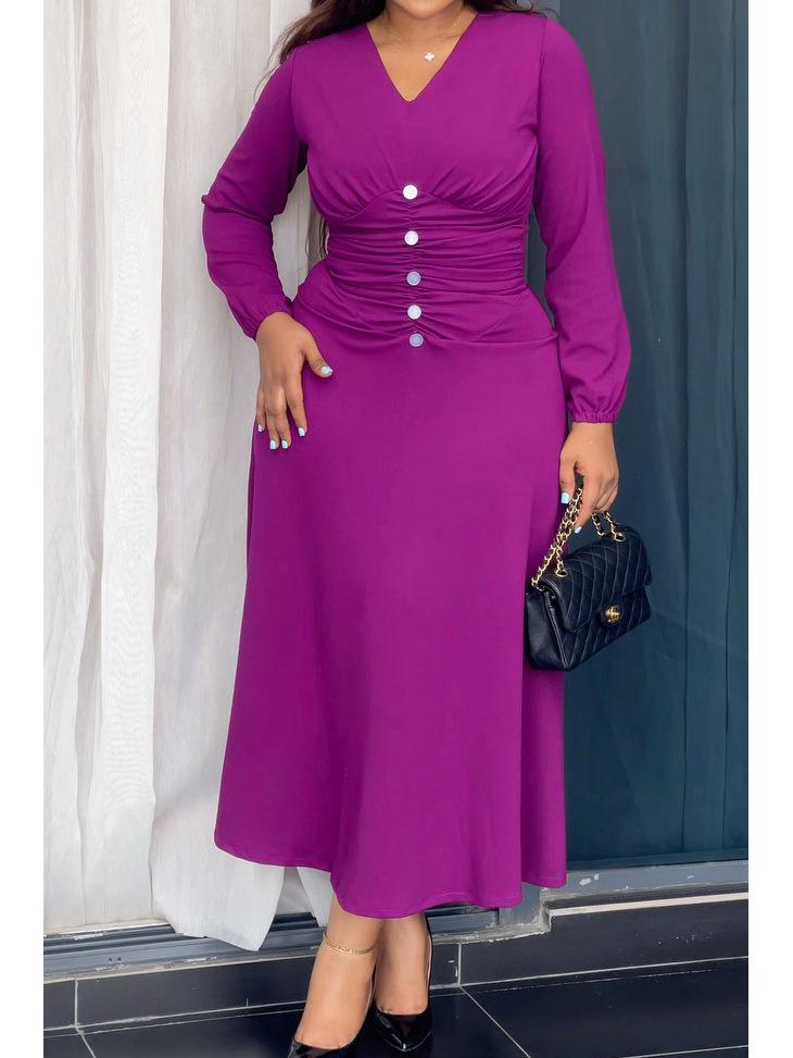 

European Women s Elegant Long Sleeve Slim-Fit Waist-Cinching Casual Dress XL фіолетовий/червоний
