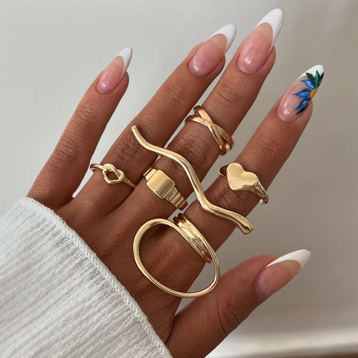 European and American jewelry, irregular geometric line ring combination, simple love double finger 1-piece ring set