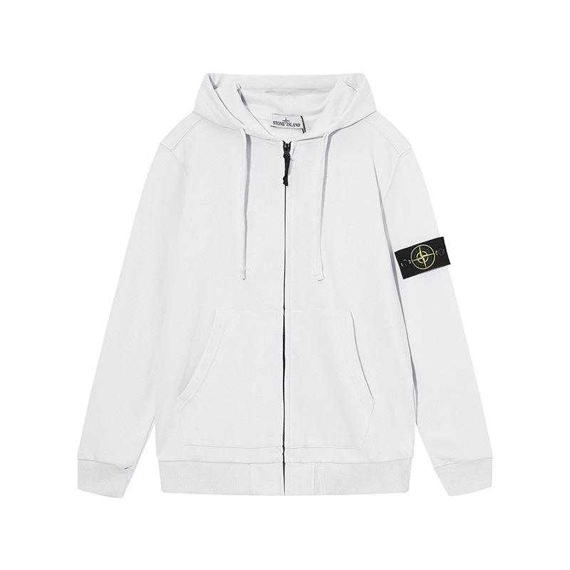 Stone Island Classic Zip Sweatshirt with Sleeve Badge - Unisex Casual Solid Color