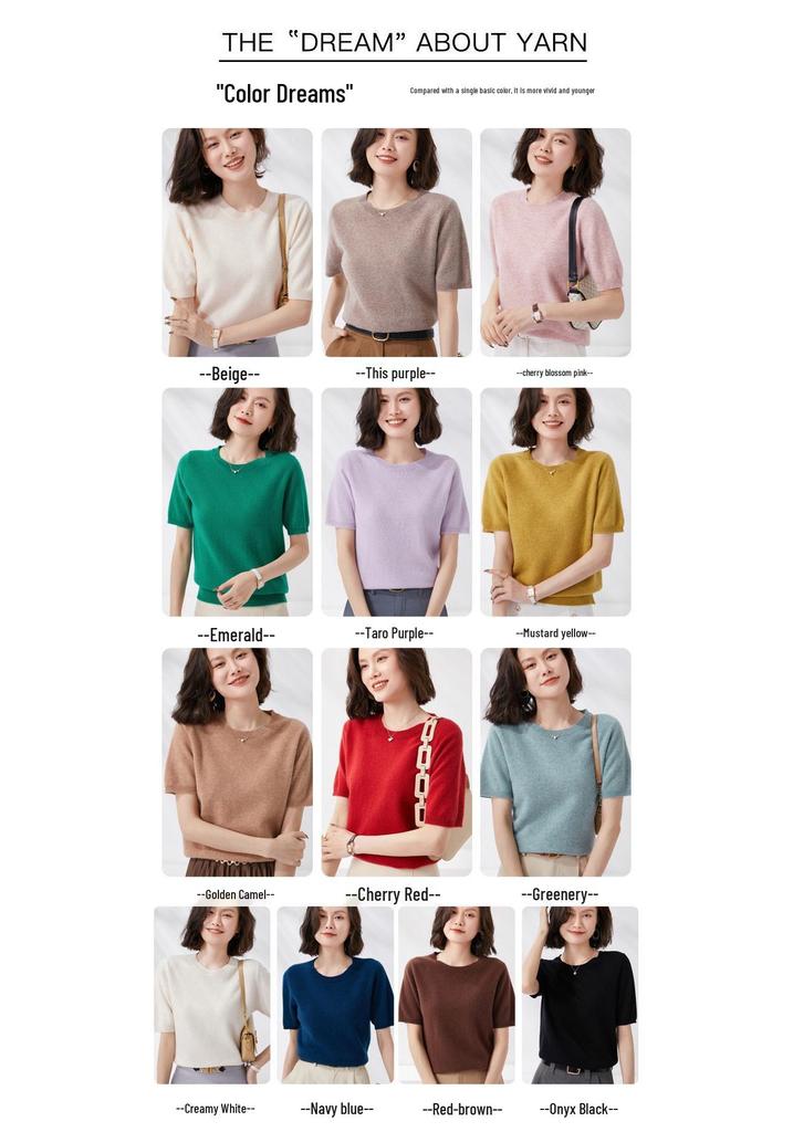 Women's Knitted Short Sleeve Spring/Summer Pullover Sweater - Round Neck, Lightweight, Half Sleeve.