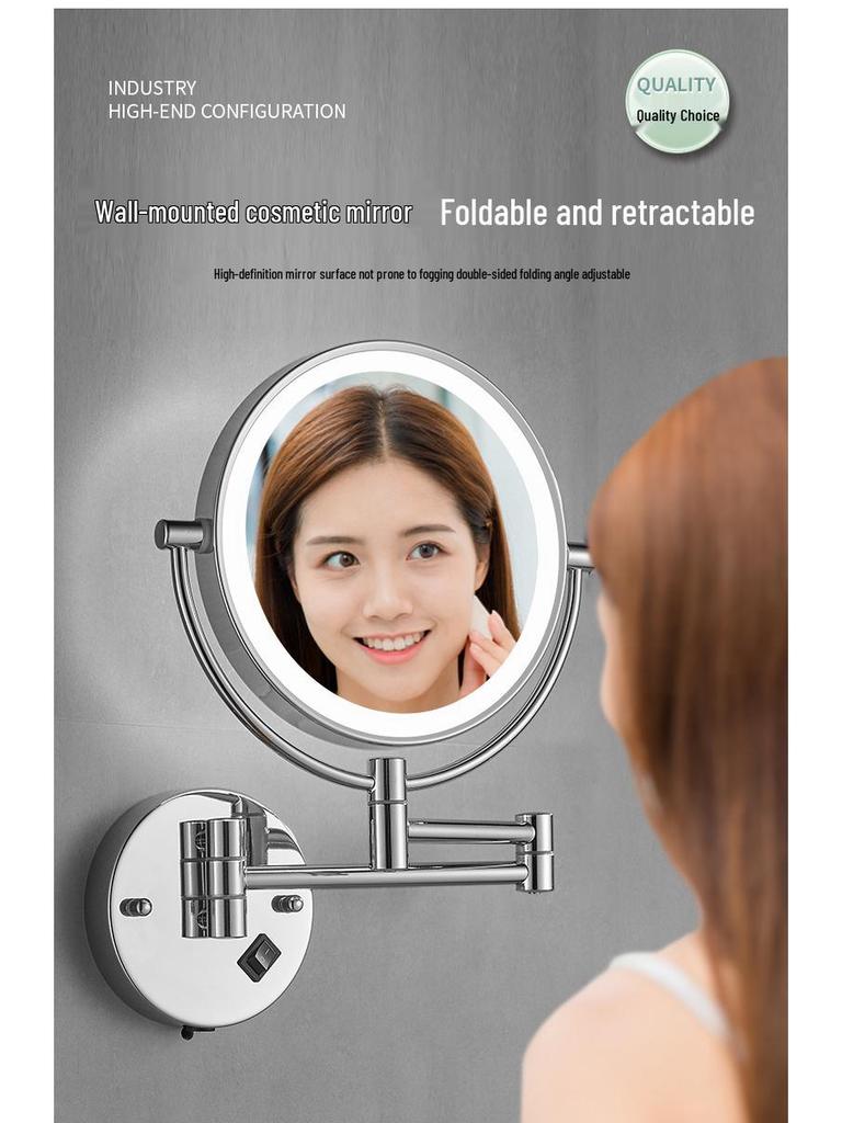 Wall-Mounted LED Double-Sided Bathroom Makeup Mirror with Light and Magnifying Function