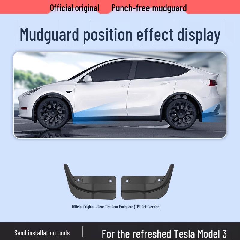 

Tesla Model Y/3 Refresh Punch-Free TPE Mudguards - Front & Rear