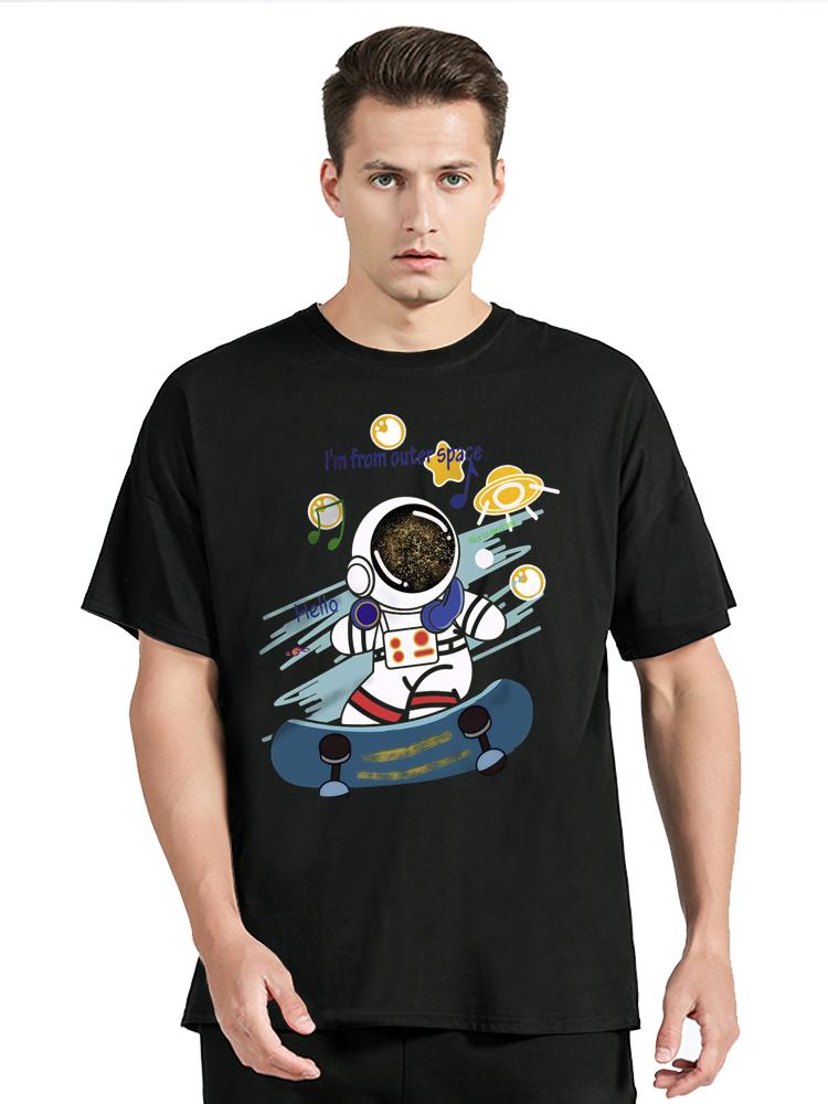 Space Skateboarder Astronaut Tshirt Men Clothing Unisex Tops Oversized Tees Graphic Cotton T-shirt Fitness Tshirt Streetwear S разноцветный