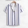 Summer New Men Clothes Short Sleeve Lapel Shirt Tops Fashion Stripe Design Men Tops