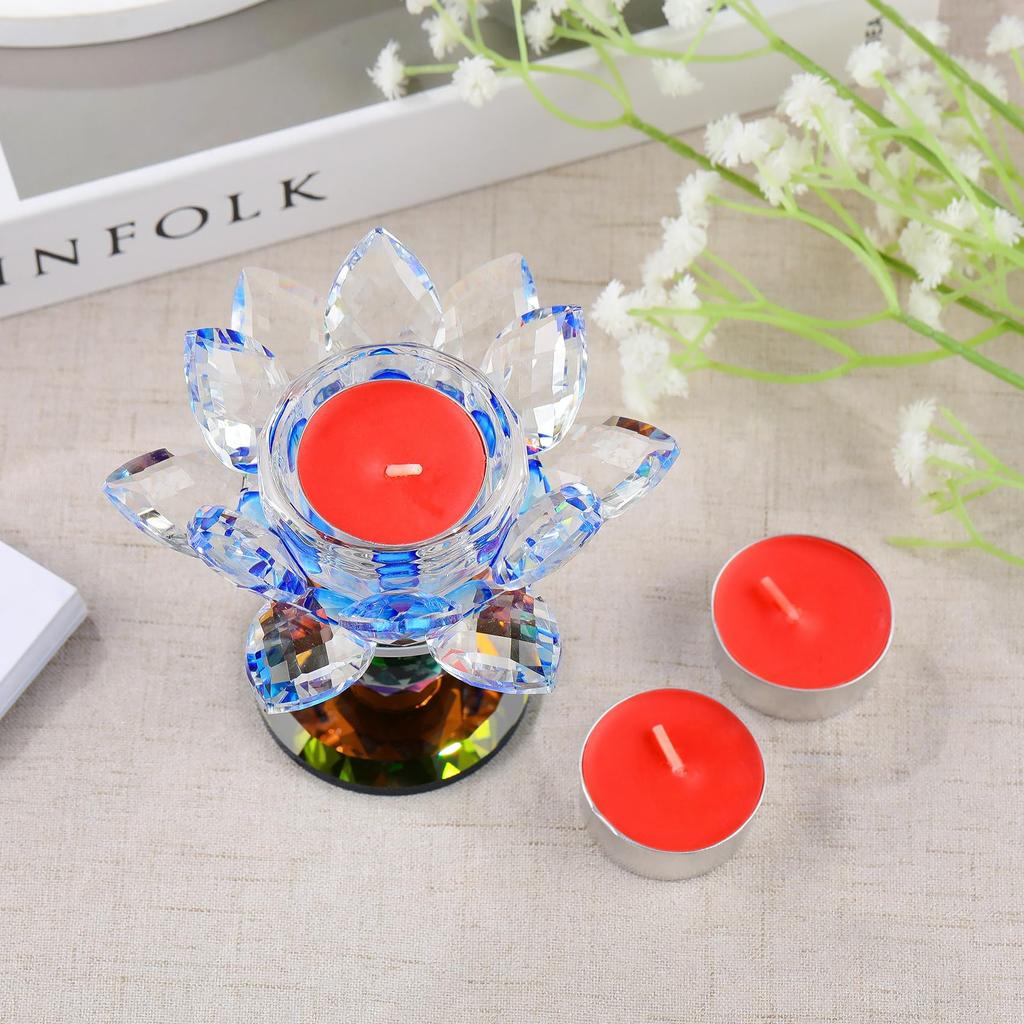 Porte-bougie Lotus en Cristal Qianwei, Ornement d'Autel Bouddhiste, Fleur de Lotus Artificielle, Rotation à 360°, Porte-bougie Coupe-vent, Hautement Translucide