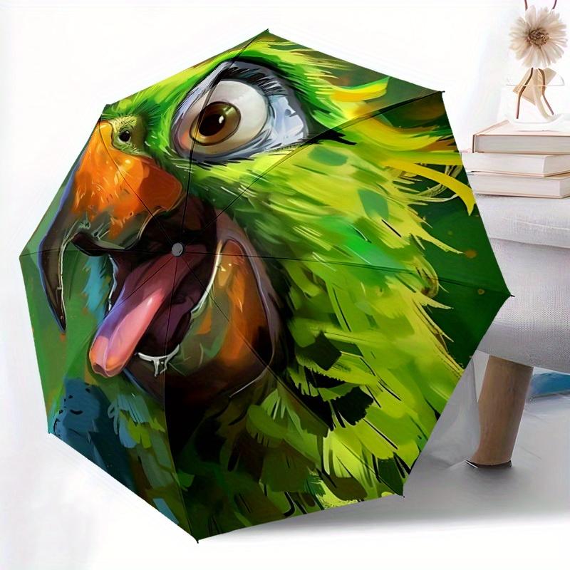 1pc Parrot Feathers Automatic Open/Close Exquisite Umbrella Sturdy Iron Frame, Compact Travel Umbrella, Intricate Design Umbrella A0829087