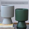 Nordic Ceramic Flower Pot with Tray - High-Footed Vertical Stripes for Indoor/ Balcony, Ideal for Pothos and Orchids.