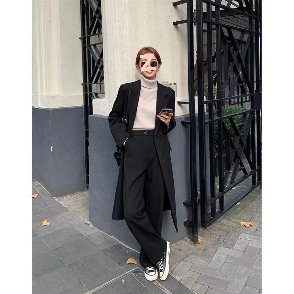 Damen Frühling & Herbst Koreanischer Stil Langer Blazer Mantel - Locker, Einreihig, Hochwertiger Casual Anzug Trench.