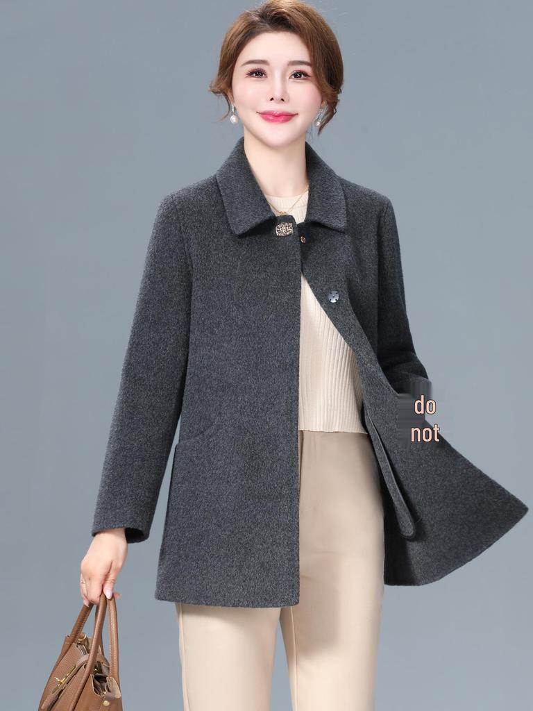 Double-Sided Cashmere Coat for Women - High-End Pure Wool Autumn & Winter Outerwear, Short Mid-Aged Women's Jacket