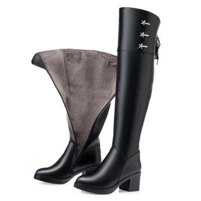 Overknee-Stiefel für Damen, Winter, echtes Leder, lange Stiefel, High Heels, Plattform, Motorradstiefel, Damen