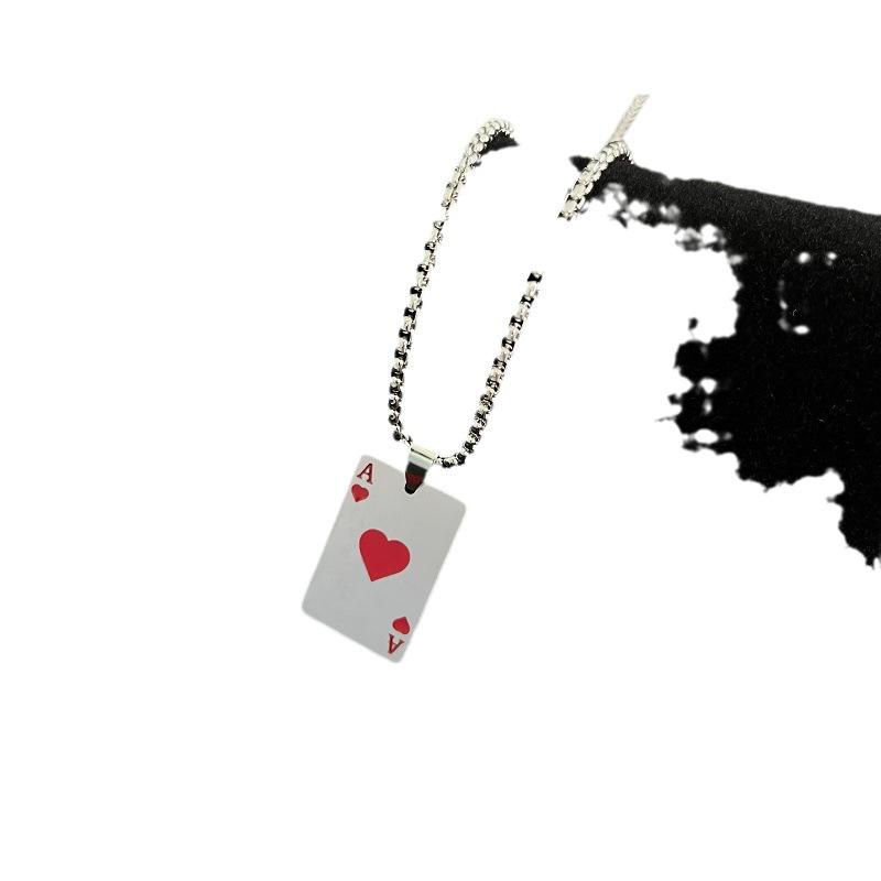 Titanium Steel Hip Hop Necklace Versatile Stainless Steel Sweater Chain Men's and Women's Personalized Poker Pendant