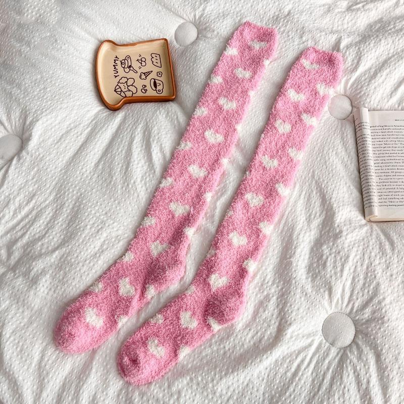 Liebe Stil Korallenfleece Bodensocken Damen Herbst und Winter Schlafsocken Strümpfe Verdickt Warm Wochenbett Socken Damen Winter Kniestrümpfe