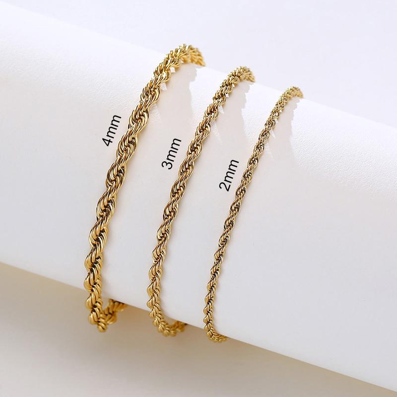 Vnox Unisex Rope Chain Bracelets for Men Women, Stainless Steel Twisted Links Chain Bracelet,Simple Classic Jewelry Gift for Him