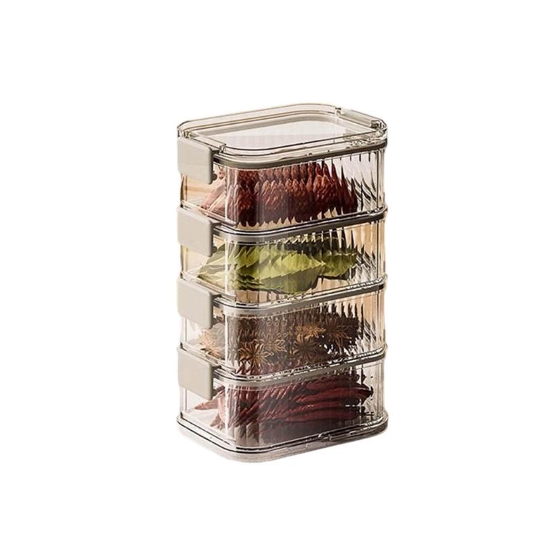 Space Efficient Spice Organiser Leakproof Stackable Container Transparent Kitchen Storage Box For Herbs Seasonings Salt