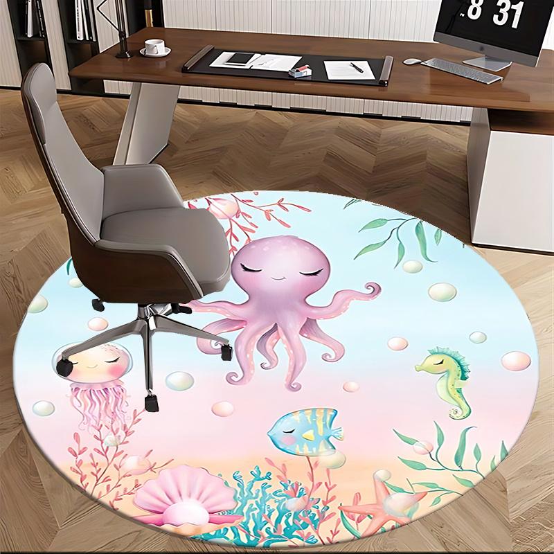 Encantadora Base de Cadeira Amigos do Oceano Design Fofo de Água-viva, Polvo, Peixe e Cavalo-marinho para Decoração de Casa, Tapete de Escritório, Ideia de Presente para Crianças e Adultos