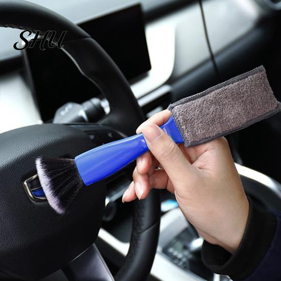 Long-term Use Car Brush Cleaning 2-in-1 Soft Bristles Portable Efficient Good Elasticity Anti-deform Arced Handle Comfortable Grip Bristle