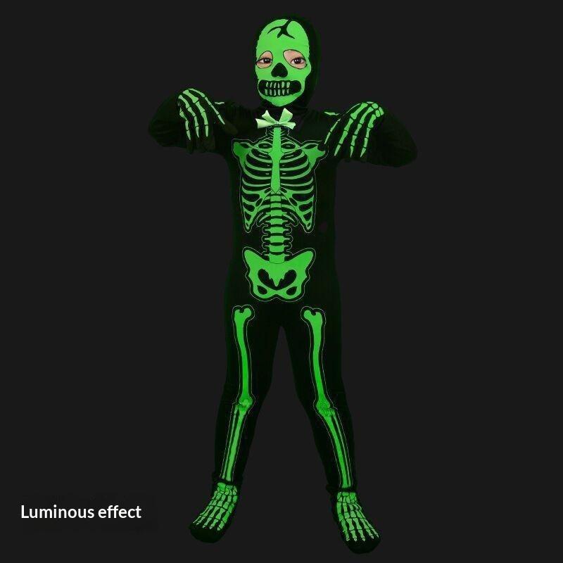 Kids Halloween Skeleton Costume For Boys And Girls Glow In The Dark Skeleton Jumpsuit Stage Performance Bodysuit Costumes