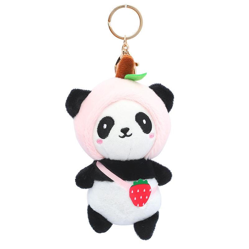 Adorable Panda Plush Keychain Strawberry Bear Soft Furry Car Bag Charm 12cm