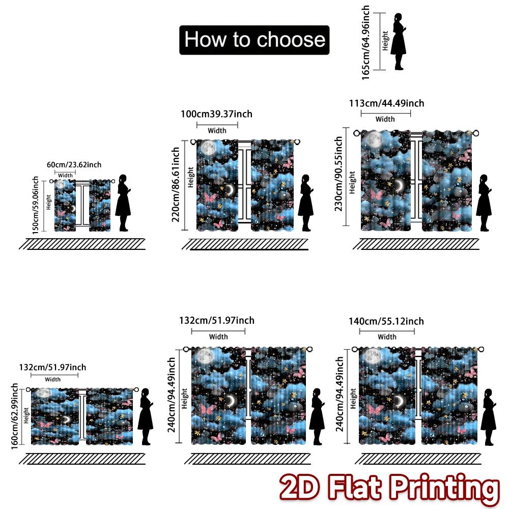 2D flat printing 2pcs Curtain Party Curtain Night Sky with Butterflies Digital Printed Polyester Drapes Festive Wall Decor Use