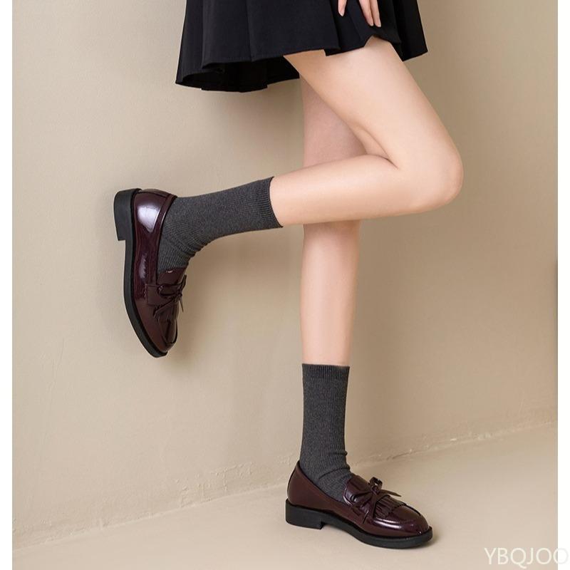 Fashion Retro casual women's bow small leather shoes breathable simple comfortable in spring women's single shoes coarse single shoes