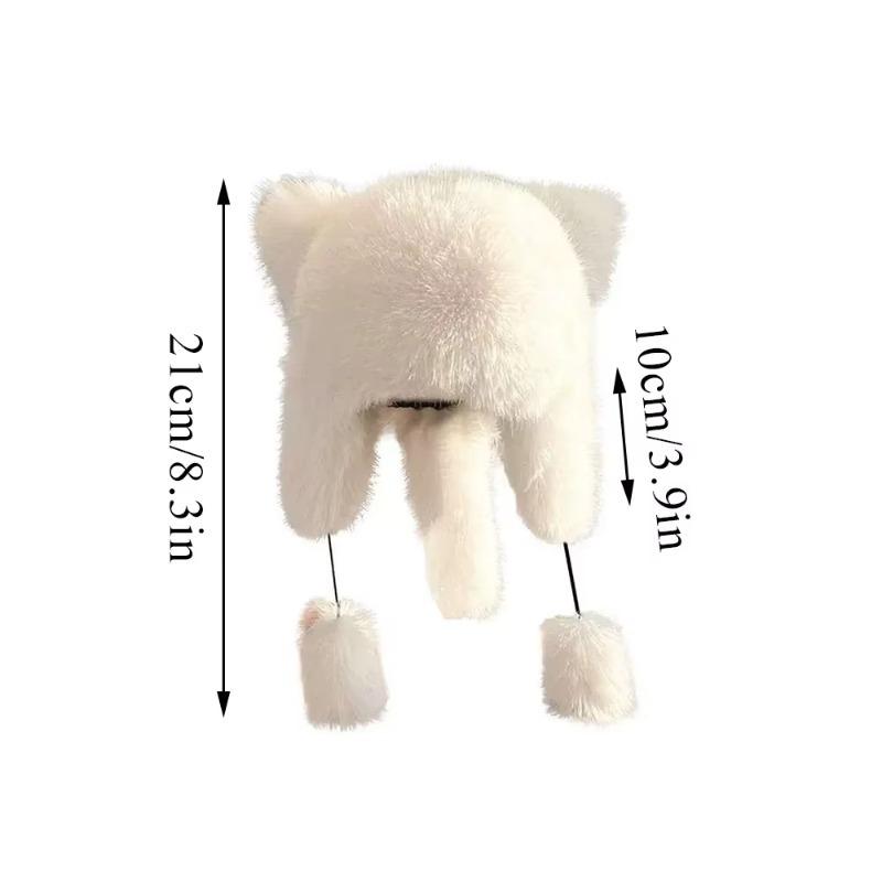 Thickened Winter Hats for Women Keep Warm Cute Faux Fur Raccoon Tail Plush Hat Hat Winter Warm Brim Cap with Tail Cute Cat Ears Fur Bomber Hats