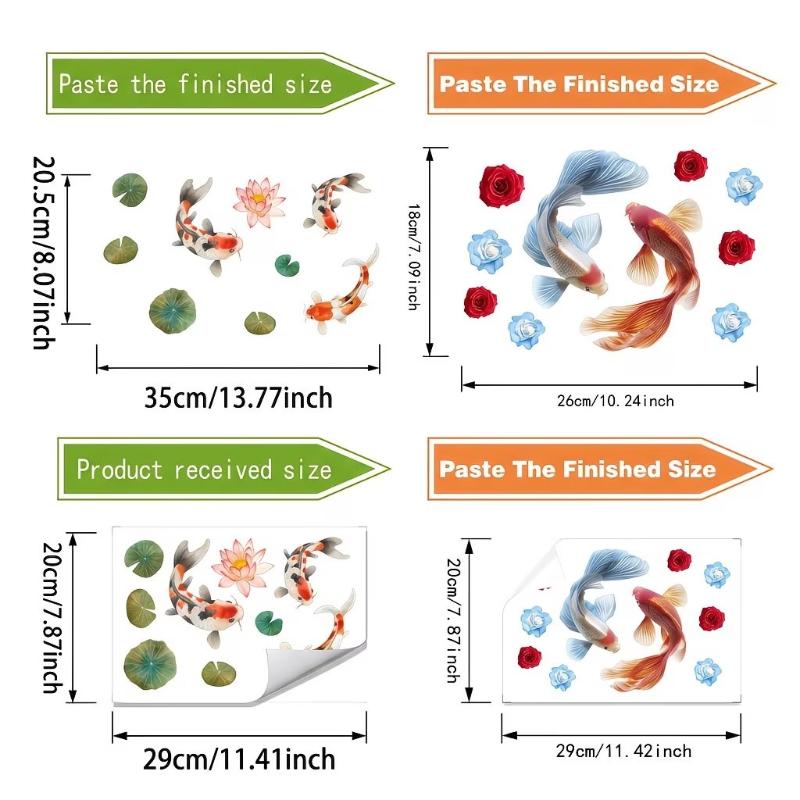 Lucky Koi And Floral Washbasin Sticker Self-Adhesive Waterproof Removable Bathroom Sticker, Wall Bathroom Sink Decal Home Decor