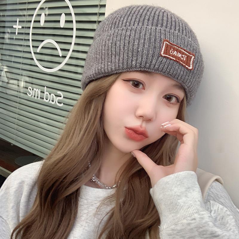 Knitted Hat for Women Autumn and Winter Warm Korean Style Solid Color Simple Face Showing Small Ear Protection Pullover Woolen Hat for Men