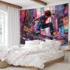 2D Street Skater Boy in Colorful City Wall Tapestry Graffiti Art Background Cloth for Living Room Home Decor