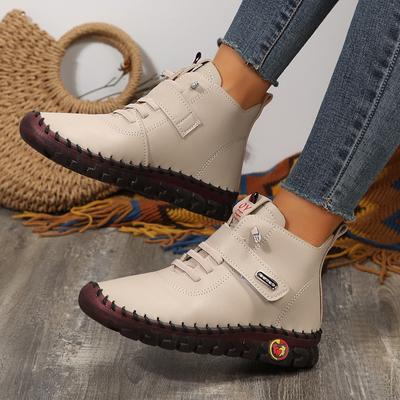 Bequeme, flache Stiefeletten mit weicher Sohle für Damen, Herbst-Winter, Schnürschuhe mit rutschfester Sohle, Freizeitschuhe für Damen, Pu-Leder, Sneakers Mujer