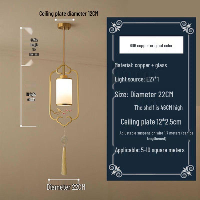 All-Copper Enamel Pendant Light - New Chinese Luxury for Dining, Bar, Aisle, Bedroom, or Tea Room.