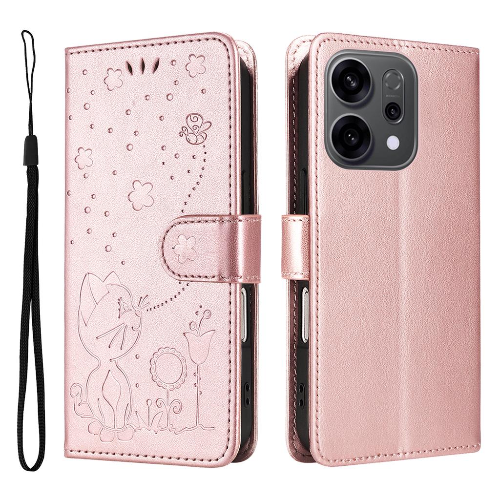 For Oppo Reno14 5G (China)/Oppo Reno14 F 5G/Oppo Reno14 5G (Global) Leather Wallet Case Cat Bee Pattern Phone Cover Stand