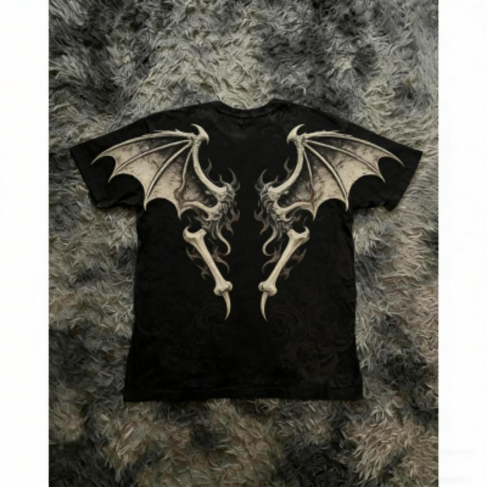 Fashion Summer Kids T-shirt Gothic Vintage Cross Wing Print Tees Round Neck T-shirt Outdoor Street Style Top Casual Boy and Girl's Clothing
