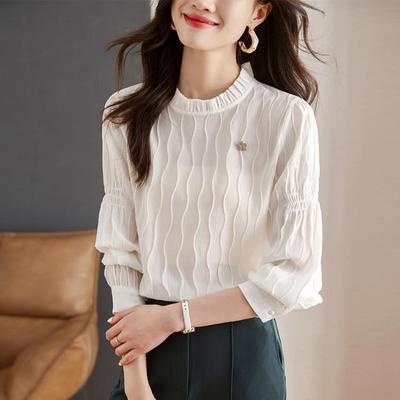Stilvolles und lockeres Chiffon-Langarmhemd mit Laternenärmeln für Damen Herbstmode